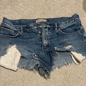 Free People Blue Distressed Denim Shorts